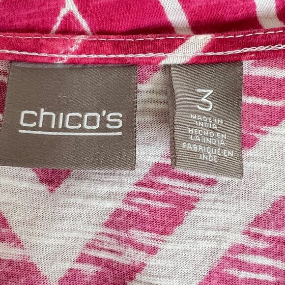 Chicos Womens Cotton Tee XL Pink White Chevron Stripe V-Neck Short Sleeve - Picture 4 of 6